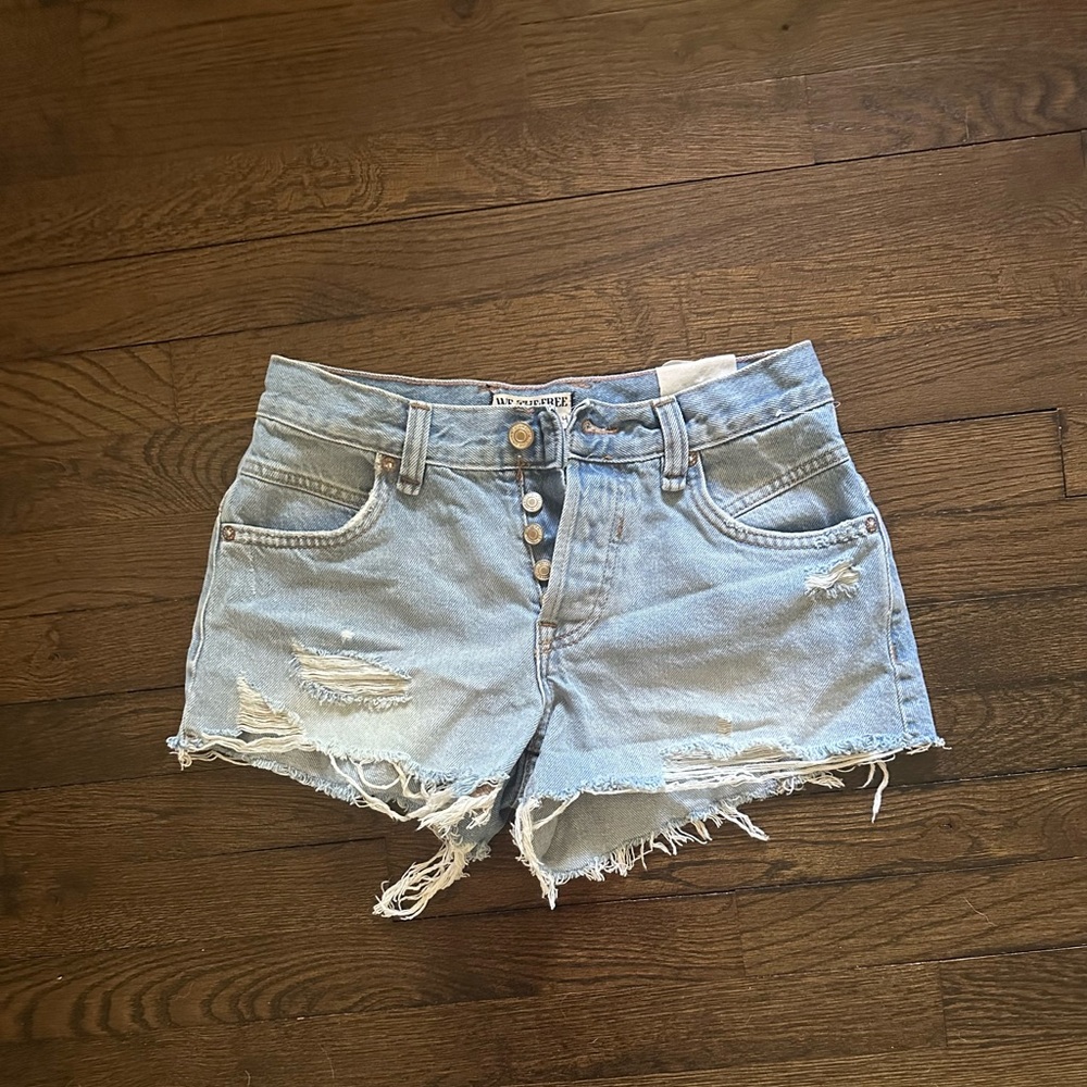 Free People Blue Jean Shorts Distressed Frayed Hem